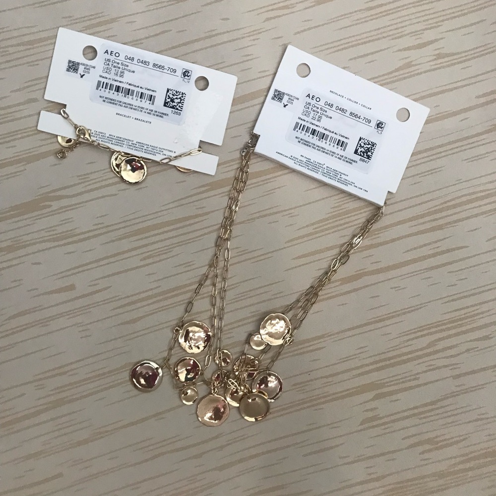 American Eagle Outfitters AEO Coin Layered Necklace and Matching Bracelet - Picture 6 of 6